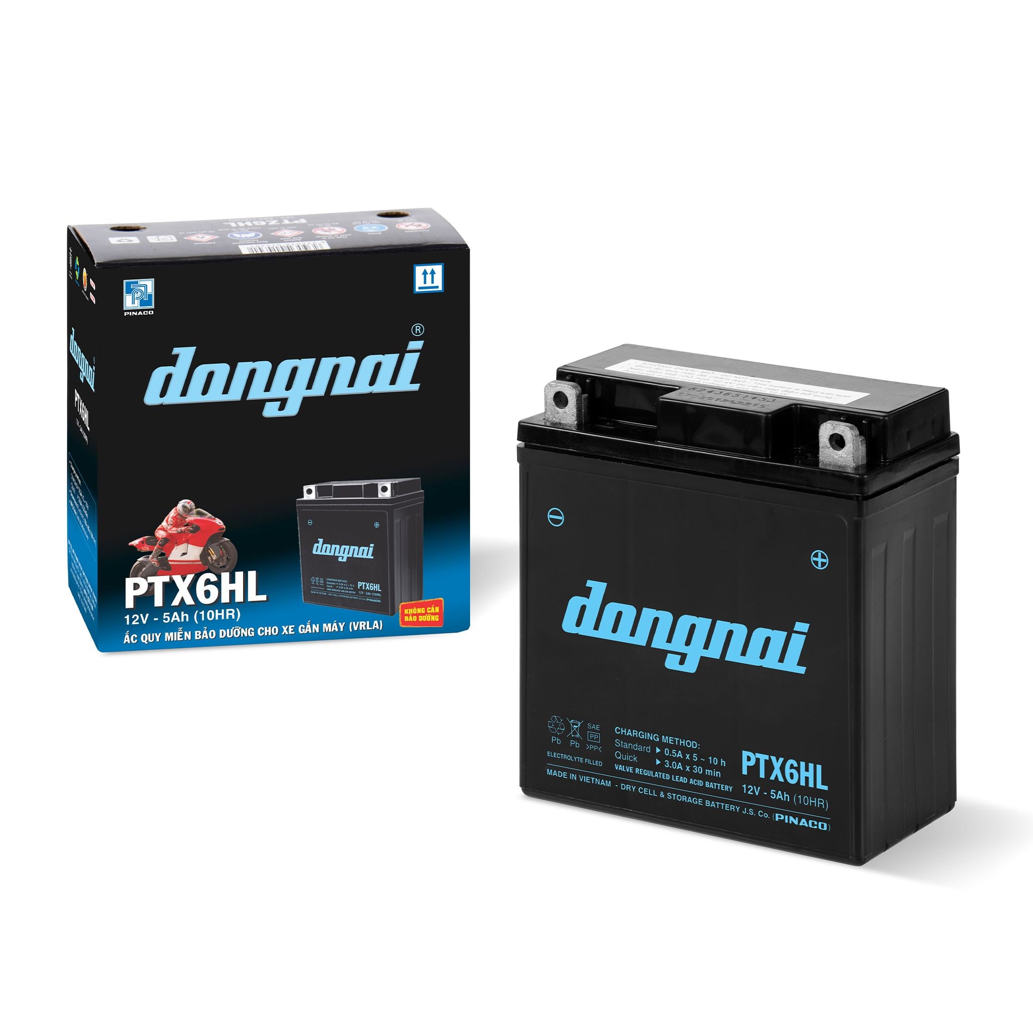 Ắc quy khô miễn bảo dưỡng Đồng Nai PTX6HL - 12V - 5Ah