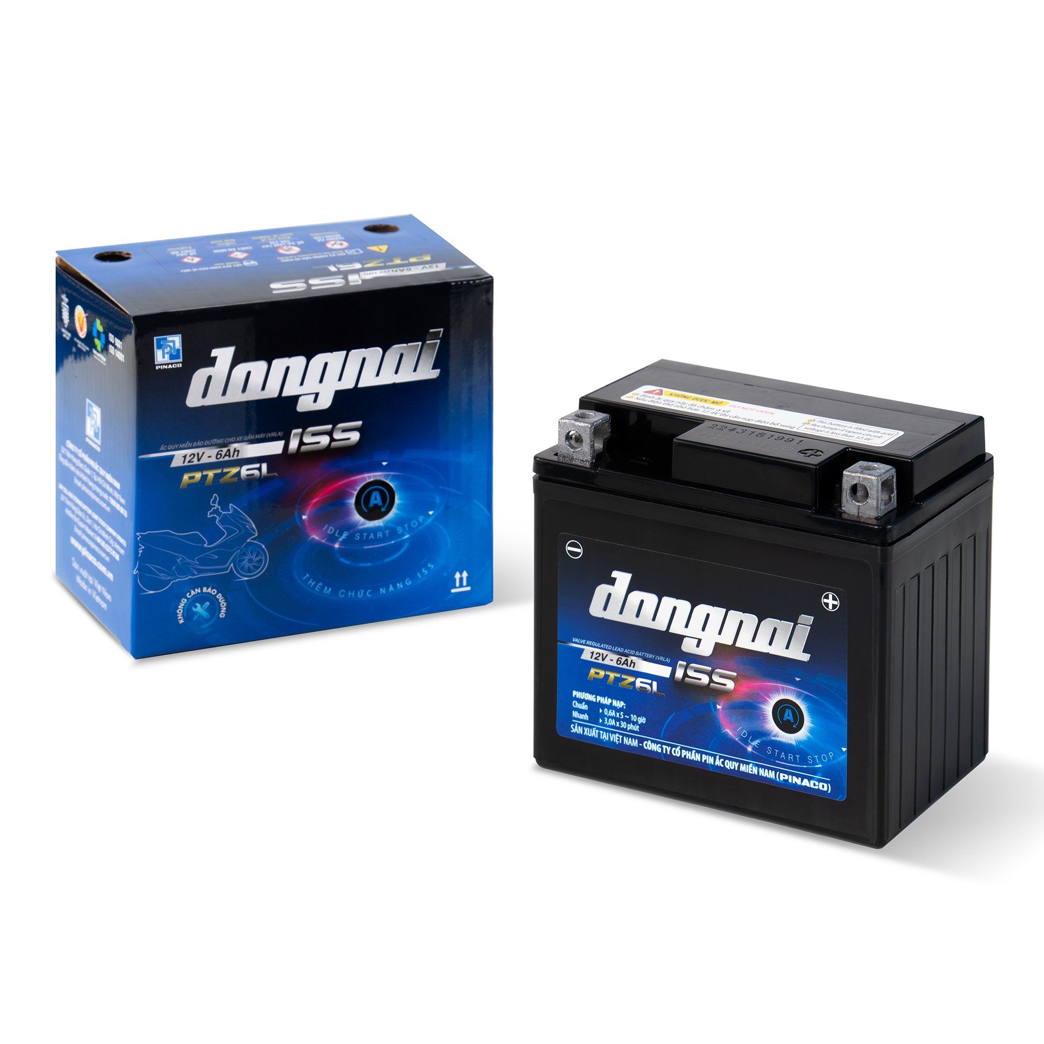 Ắc quy khô miễn bảo dưỡng Đồng Nai PTZ6L ISS dành cho xe có Idling Stop - 12V - 6Ah