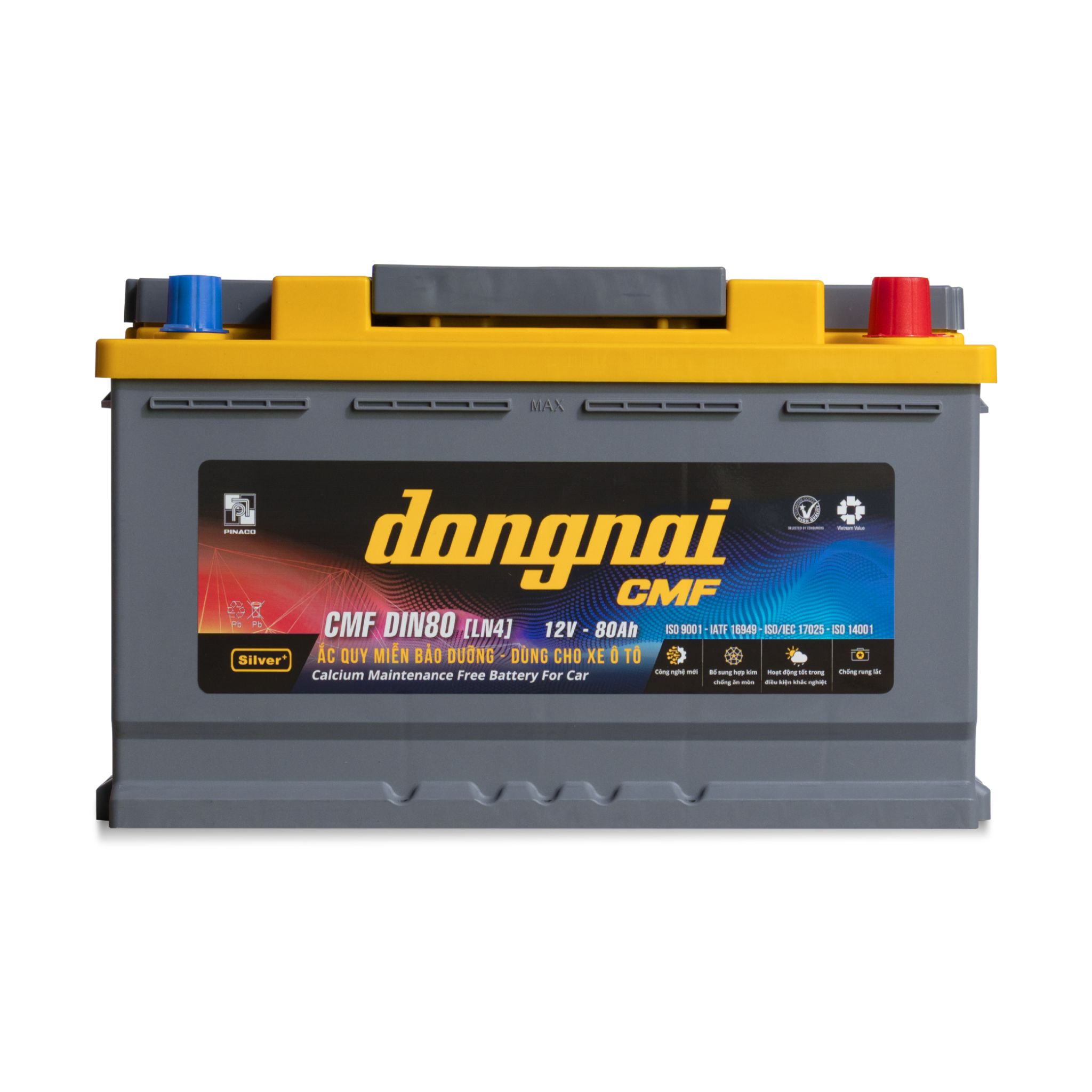 Ắc quy khô miễn bảo dưỡng Đồng Nai CMF DIN80 [LN4] - 12V - 80Ah