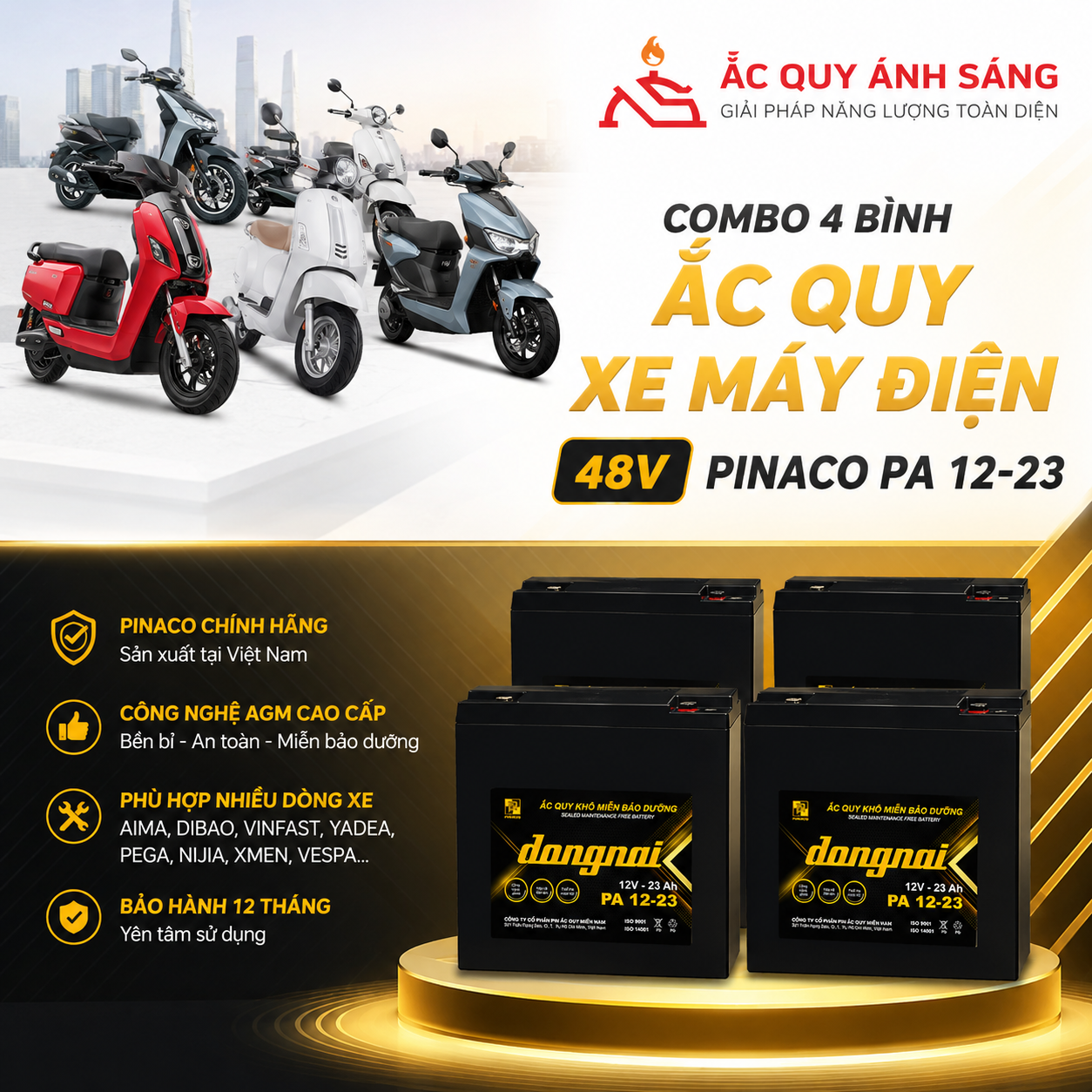 bộ 4 bình ắc quy xe máy điện 48V